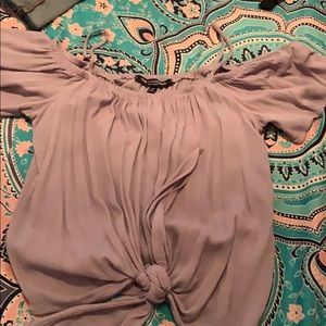 Cute light purple over the shoulder tie top